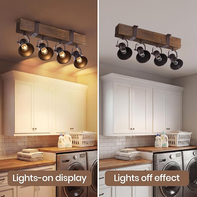 SEEBLEN 4 Light Semi Flush Mount Ceiling Light, Farmhouse Wooden Track Lighting Fixtures Ceiling, Rustic Kitchen Lights Ceiling for Island Dining Room Living Room.