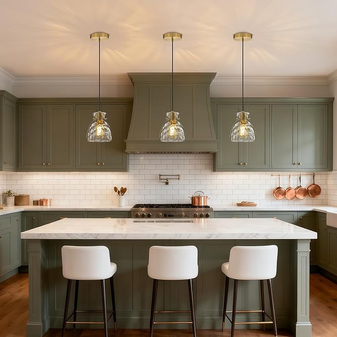 Black Gold Pendant Lights Kitchen Island 2 Pack, 5.9" Small Mini Brushed Brass Hammered Glass Pendant Light Fixtures, Modern Hanging Lights Kitchen Pendant Lighting over Sink Bathroom Dining Room