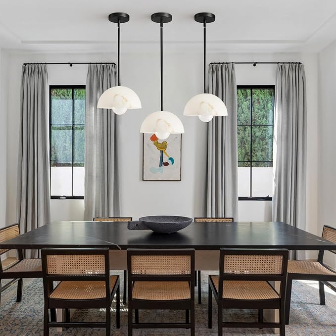 Modern Pendant Light Fixtures: 10 Inch Resin Shade Mid Century Chandelier - Adjustable Black Pendant Lighting for Kitchen Island Living Room Bedroom