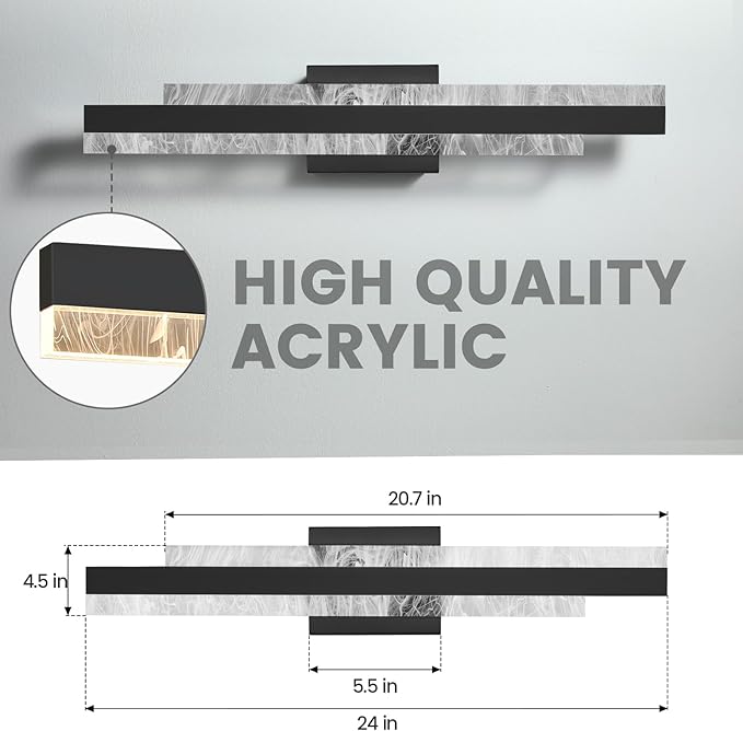 Modern Bathroom Vanity Light: Matte Black 24 inch 28W Dimmable LED Bath Bar Light Fixtures Over Mirror - Wall Sconce Picture Lights for Paintings Cabinets Bedroom 3000k