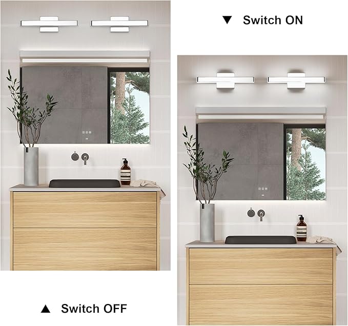 LED Modern Bathroom Vanity Light Fixtures (16-Inch, Cool White 6000K), Modern Acrylic Bathroom Wall Lighting Fixtures for Bathroom Over Mirror, Chrome