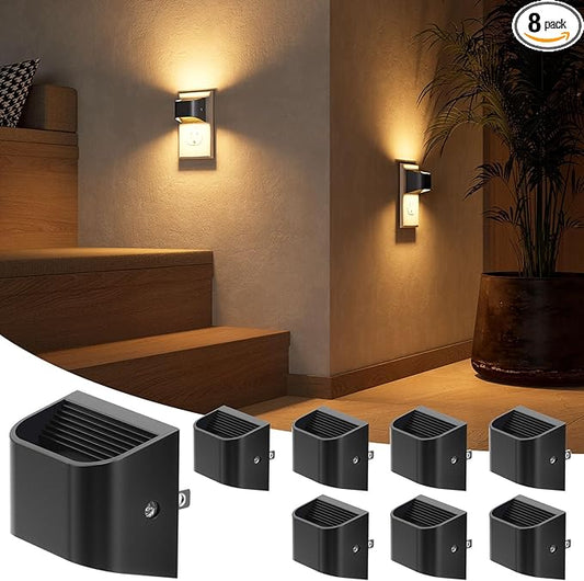 NIORSUN Night Lights Plug Into Wall, Auto Brightness Sensor Night Light, 3000K Warm White, Ultra-Slim Wall Light for Hallway Bathroom Bedroom Stairs, Black, 8 Pack