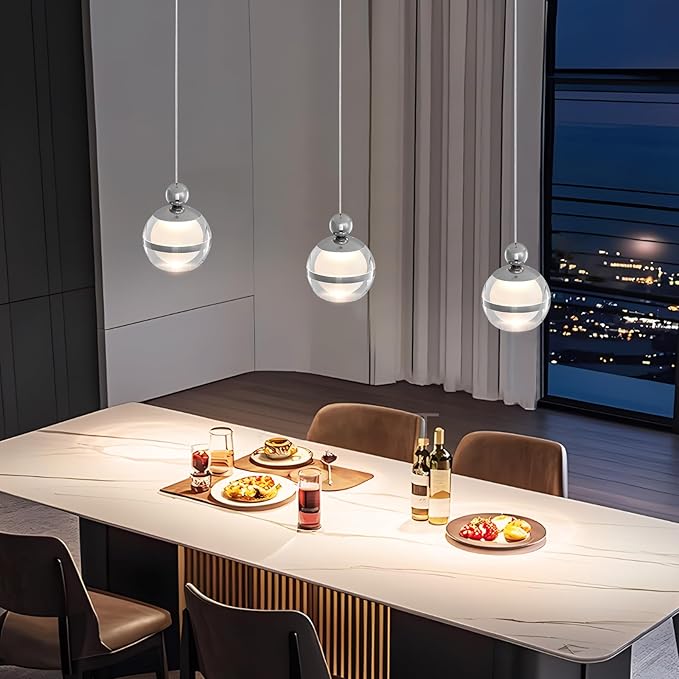 Modern Pendant Light Globe Hanging Pendant Lighting Chrome Small Chandelier Light Fixture for Kitchen Island Bedroom Dining Room Bar (1-Lights)
