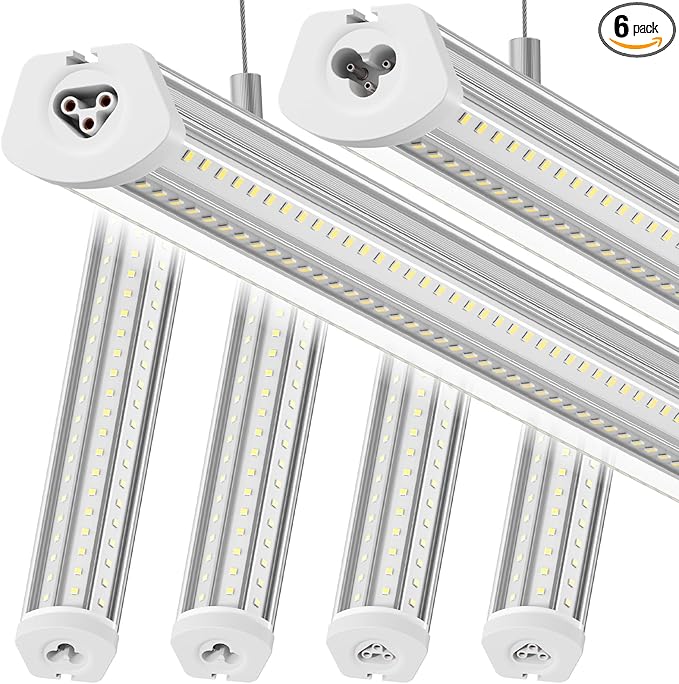 Barrina 8FT LED Shop Light, 140W 17000LM 5000K, U-Shaped 3 Rows LED Garage Lights, Linkable, Hanging & Flush Mount, 8 Foot Commercial LED Shop Lights for Garage, Workshop, Kitchen, 6 Packs, Silver