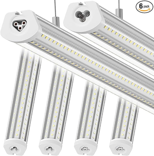 Barrina 8FT LED Shop Light, 140W 17000LM 5000K, U-Shaped 3 Rows LED Garage Lights, Linkable, Hanging & Flush Mount, 8 Foot Commercial LED Shop Lights for Garage, Workshop, Kitchen, 6 Packs, Silver