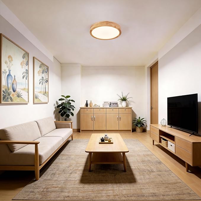 Modern LED Ceiling Light for Bedroom: Minimalist Wood Flush Mount Ceiling Light Fixture with Acrylic Lampshade - 4500K Not Dimmable Overhead Ceiling Lamps for Kitchen Hallway Living Room (11.8" Wood)