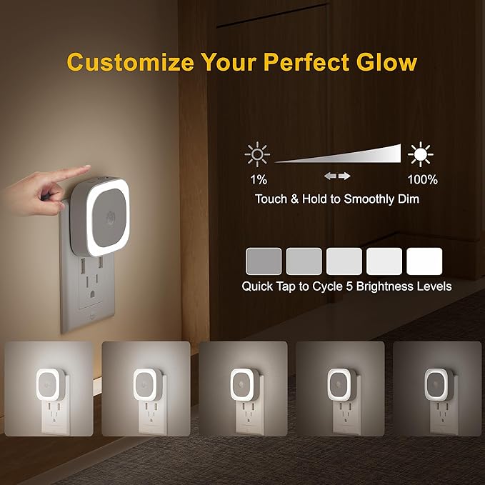 YUNLEX 2 Pack Plug in Night Light with Motion Sensor & Dusk to Dawn Sensor, 3 Sensor Modes, Night Lights Plug into Wall, Auto ON/Off, Dimmable Nightlight for Bathroom, Stairs, Kitchen, Cool White