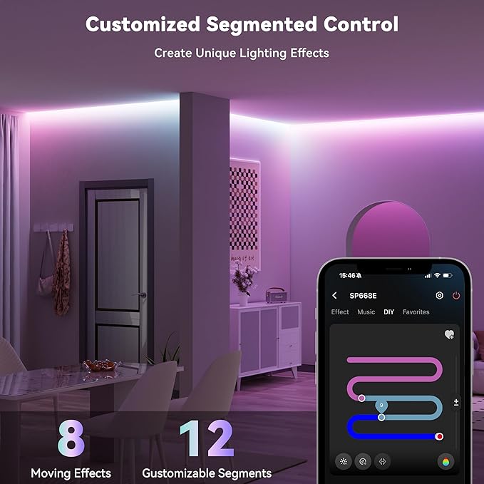 MIWISE LED Strip Lights,RGB Smart IC COB LED Strip Light Color Chasing,24ft Multicolor Flexible LED Tape Light,Music Sync with APP Control,Addressable DIY 16M Colors,for Cabinet,Bedroom,Party Decor