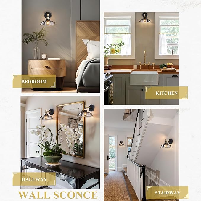 Vintage Wall Sconces Set of 2 Indoor 110V Hardwired Smoked Glass Wall Mounted Lamp Light Fixtures for Bathroom Vanity Kitchen Hallway Stairway, Anti-Rust Brushed Bronze Finish, E26 Base, WS-23061-D2