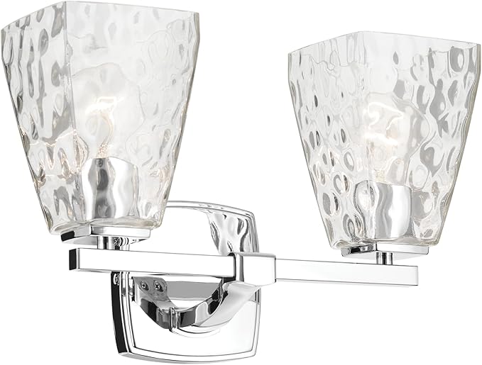 Kichler Marant 14.25" 2-Light Bathroom Vanity Light Fixture with Clear Water Glass in Chrome, Modern Wall Mount Light for Bathroom, Powder Room, Over Mirror (14.25" W x 9.5" H), 55215CHWTR