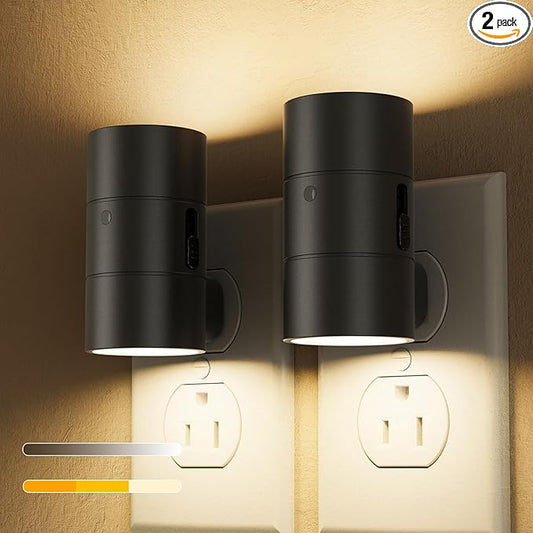 VOLISUN Night Light, Dimmable Led Night Lights Plug into Wall, Amber/3000K/4500K, 0-100LM Adjustable Brightness, Dusk to Dawn Nightlight for Hallway, Bathroom, Bedroom Black 2 Pack