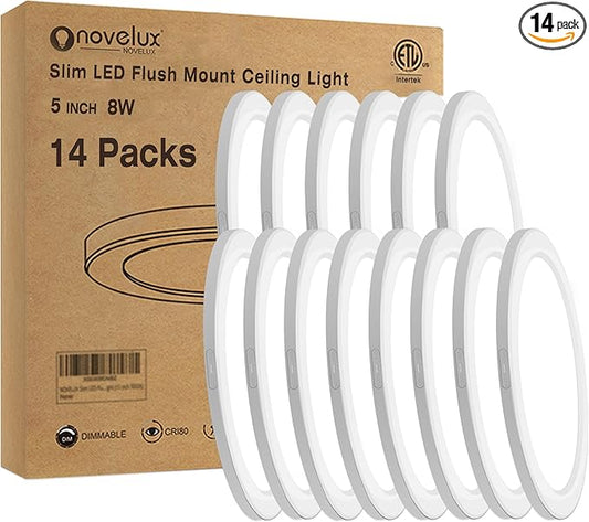 5" Flush Mount Ceiling Light Dimmable, 5000K White LED Ceiling Light Ultra Thin Round Ceiling Light Fixture for Bedroom, Bathroom,Kitchen, Hallway,Basement,Closet,14Pack