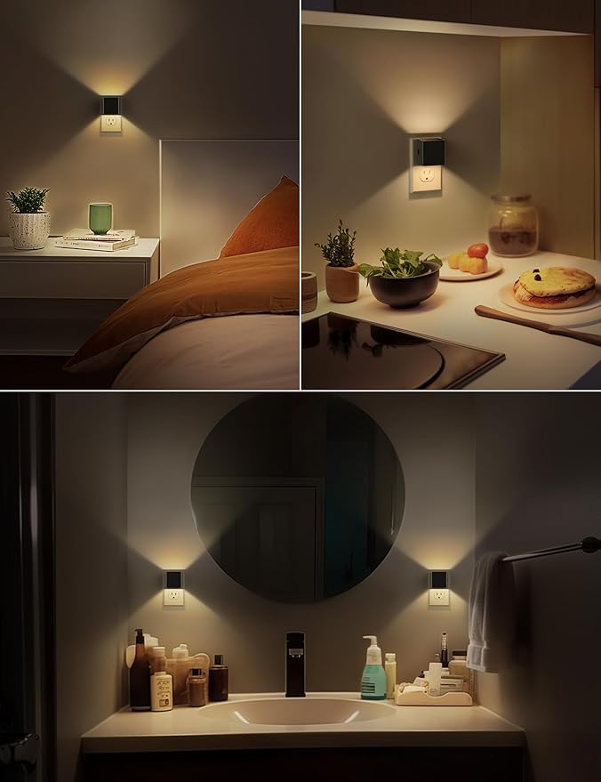 DORESshop LED Night Lights Plug into Wall [4 Pack], Plug in Nightlight, 3 Level Brightness Adjustable Night Light, Dusk to Dawn Sensor, Nightlights for Adults, Bedroom, Bathroom, Hallway, 3001K