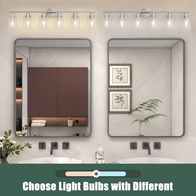 Espird Bathroom Vanity Light Fixtures Brushed Nickel, 6 Lights Bathroom Over Mirror, UL Certified, Modern Wall Lighting Fixtures with Glass Shade, E26 Socket