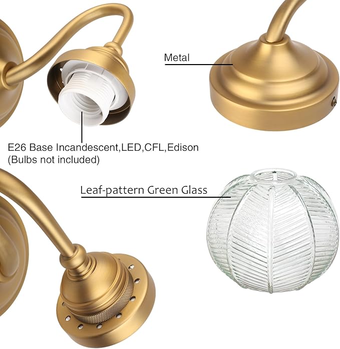 PERMO Vintage Wall Sconce with Clear Ribbed Glass Shade Retro Gold Sconce Bronze Bathroom Wall Light for Loft Kitchen Living Room Bedroom Hallway Doorway