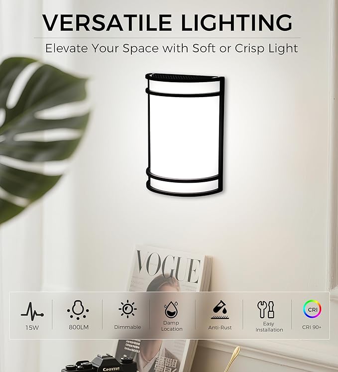 CLOUDY BAY LED 3 Color Indoor Wall Sconce, Wall Lighting,3000K/4000K/5000K Color Temperature Adjustable Wall Mount Light Fixture, 15W 120V Dimmable CRI 90+ LED Wall Light,Oil Rubbed Bronze