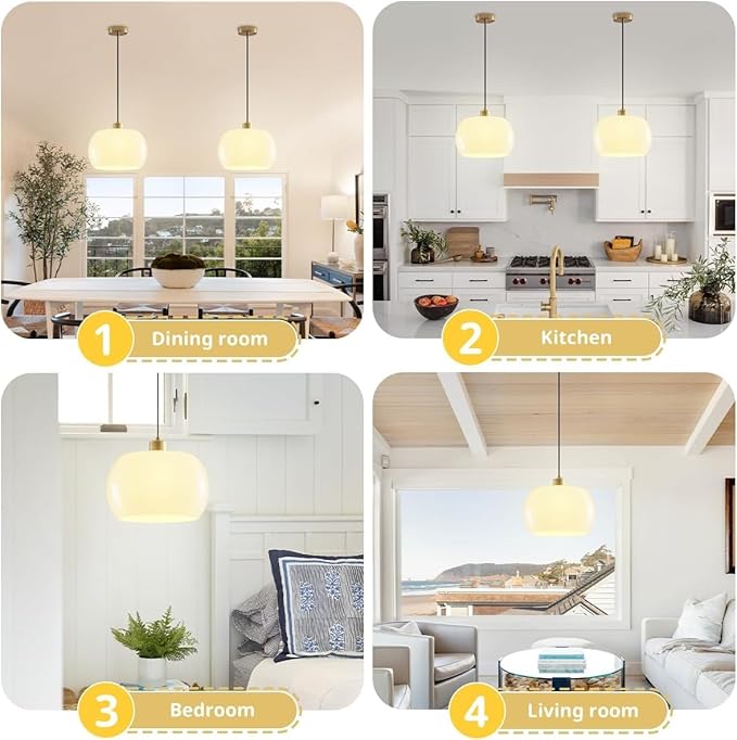 Mid Century Chandelier Light 3 Pack Kitchen Island Light Fixtures Milk Yellow Glass Shade Gold Adjustable Flush Mount Light for Living Room Entryway Bedroom