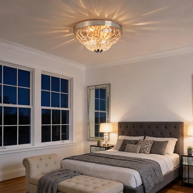 Flush Mount Ceiling Light Fixtures, 2-Light Ceiling Mount for Farmhouse with Seeded Glass Lampshade, Industrial Flush Mount Light Fixture Farmhouse for Hallway, Kitchen, Entryway,Bedroom