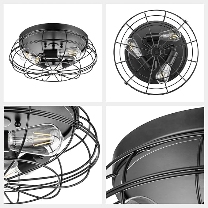 Prominence Home Lincoln Woods 15" Matte Black Industrial Flush Mount Light with Cage - 51552-01