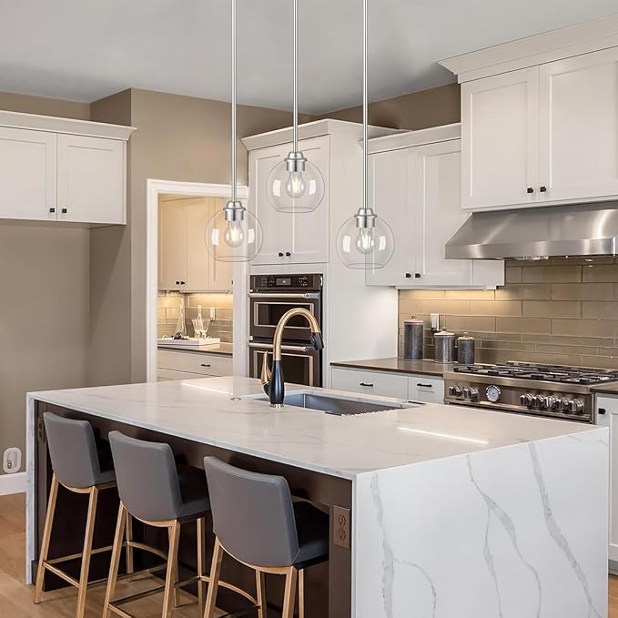 Modern Pendant Light Fixtures 2 Pack, Brushed Nickel Pendant Lights with Clear Glass Shade,Pendant Lights Kitchen Island, Kitchen Pendant Lighting Over Island, Hanging Lights for Kitchen