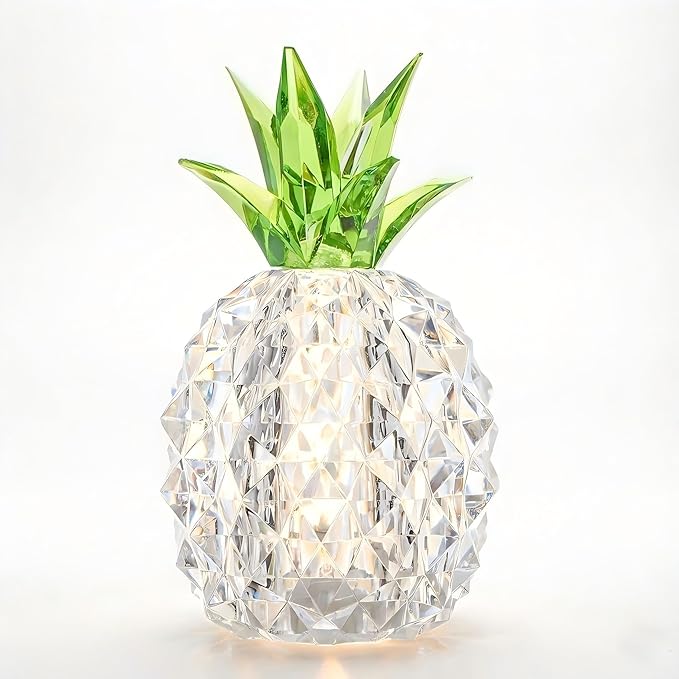 Clear Crystal Pineapple Lamp, 4.9'' Battery Operated Table Lamp Night Light for Vanity Bathroom Decor, Wedding Bridal Shower Decorations, Birthday Gifts for Women