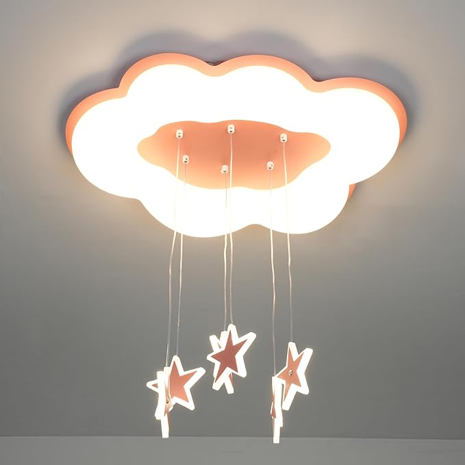 Skyblaze Cloud Ceiling Light Fixtures, Kids Room Star Light, Modern LED Lamp for Girls Bedroom Nursery, Pink Finish
