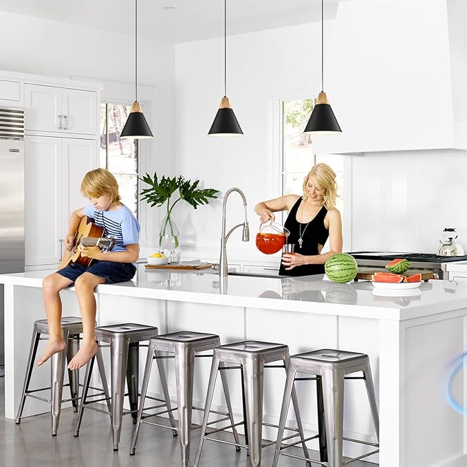 Modern Pendant Lights, 3 Packs 9.4inch Black Pendant Light, Kitchen Pendant Lights, Farmhouse Pendant Light for Kitchen, Living Room, Bar, Bedroom, Office