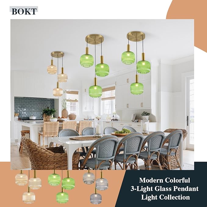 BOKT 3-Light Cluster Pendant Lights Modern Smokey Gray Glass Globe Pendant Light Adjustable Open Glass Kitchen Island Pendant Chandelier Vintage Multi Light Pendant Lighting Cluster