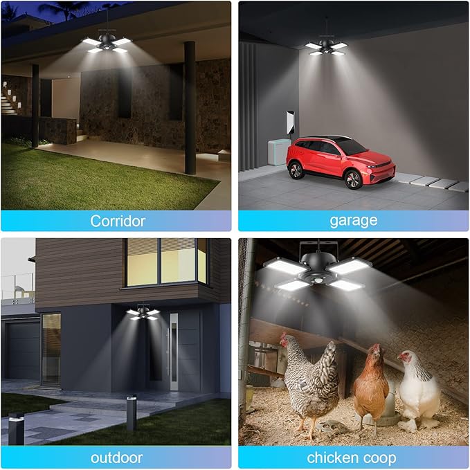 Latband Solar Shed Light Outdoor Indoor Solar Powered Motion Sensor Pendant Light,144LED 1200LM Daytime Work with 5 Modes & Remote Control 4 Heads IP65 Waterproof for Garage Barn Shop 2 Pack