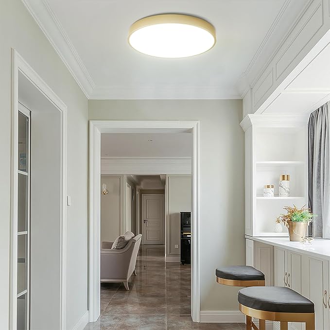 Gold Flush Mount Ceiling Light Fixture LED,24W Bedroom Light Fixture Ceiling Mount Dimmable Set of 2,12 inch Close to Ceiling Light Fixture 5CCT for Kitchen, Bathroom, Living Room