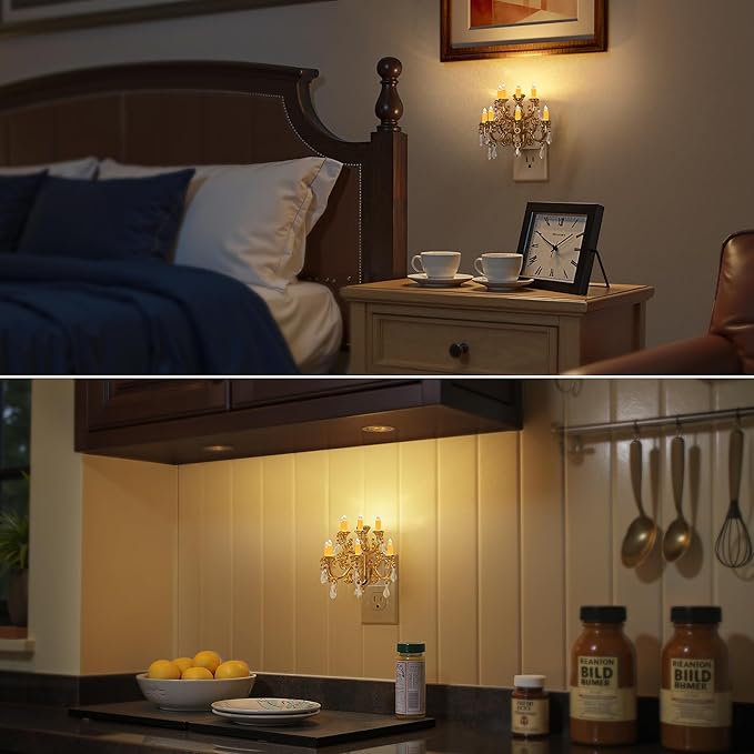 Briignite LED Night Lights Plug into Wall, Chandelier Night Light with Dusk to Dawn Light Sensor, Dimmable Golden Nightlight Plug in, 3000K Soft White for Bathroom Bedroom Hallway Kitchen