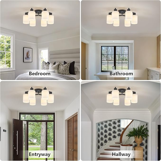 Black Semi Flush Mount Ceiling Light Fixture, Modern Close to Ceiling Light Fixtures Ceiling Mount, Dimmable Foyer Kitchen Lighting Fixtures Ceiling Lights for Bedroom, Bathroom, Hallway, Entryway