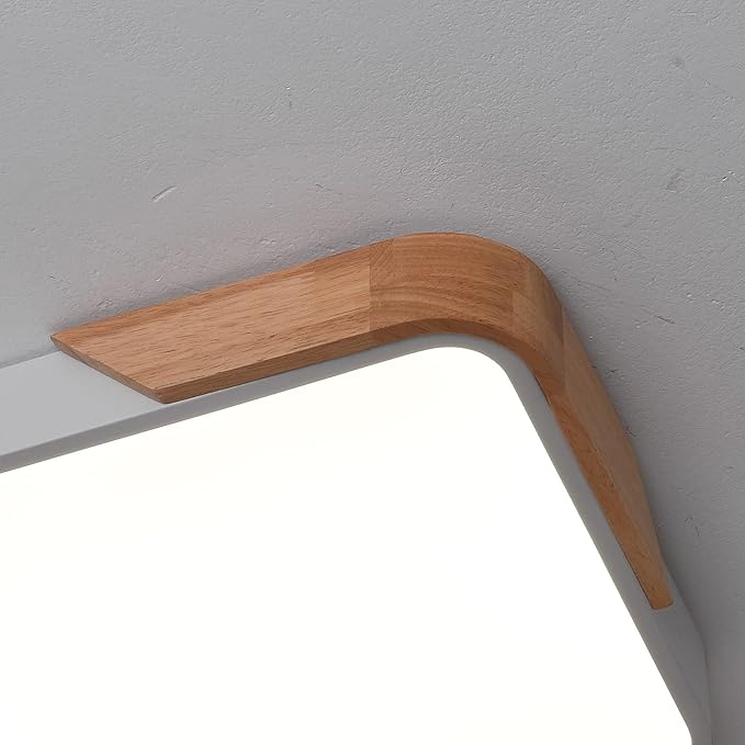 Ceiling Light Fixture, 24W LED Flush Mount, Wood Modern Luminaire Plafonnier for Bedroom Living Room, 12 Inch, Cool White 6500K