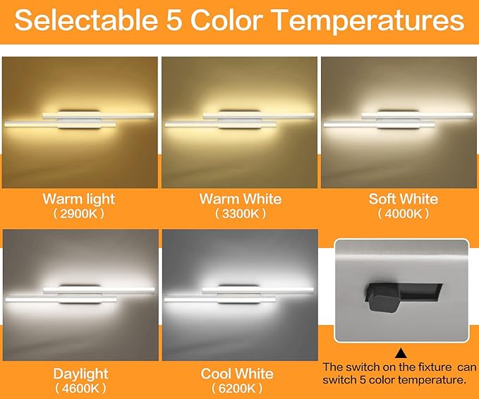 PRESDE 40" LED Bathroom Vanity Light, Modern Brushed Nickel Wall Bar Fixture Over Mirror 5CCT