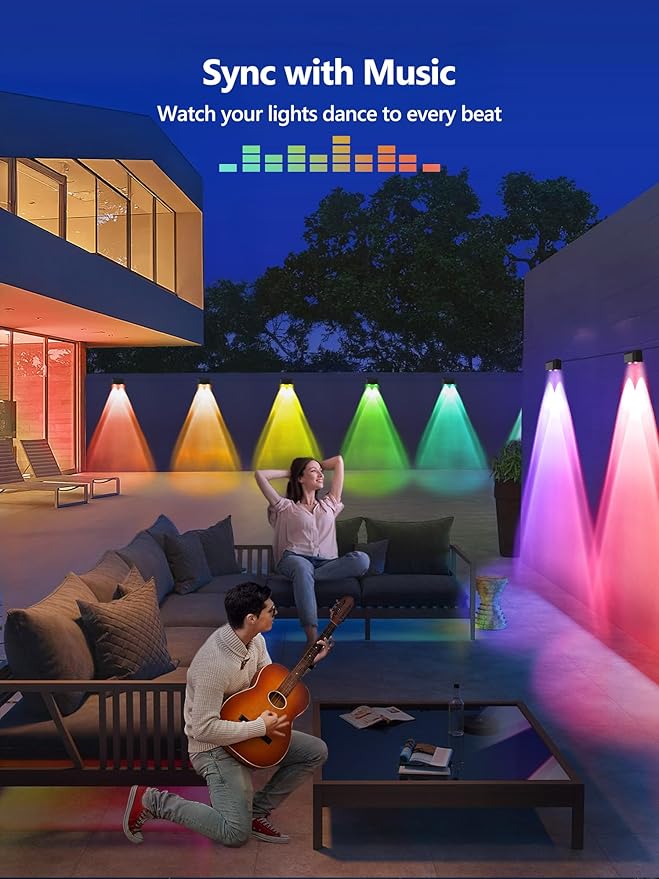 BrizLabs Smart Deck Lights, 6 Lamps RGBCW Outdoor 4th of July Fence Lights Work with Alexa & Google Home, Red White Blue Deck Light APP Controlled, Rainbow WiFi Fence Light Music Sync for Yard Garden