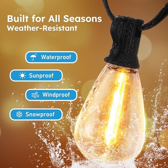 GvvooHome S11 LED Outdoor String Lights 50FT, Shatterproof & Waterproof Patio Lights with 16 Plastic Bulbs for Porch, Deck, Garden, Backyard, Balcony, 2700K Dimmable