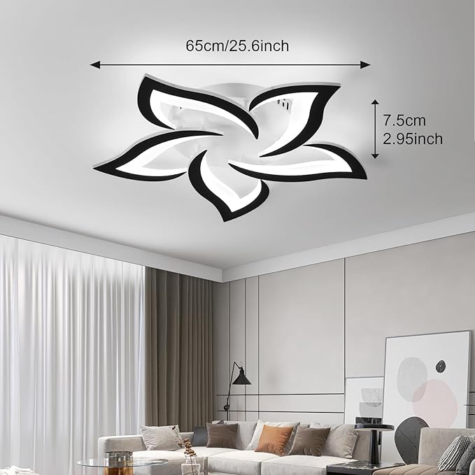 JAYMP 25.6" Flower Shaped Ceiling Light Dimmable Modern Ceiling Lamp Remote Control LED Lighting Fixture for Bedroom Dining Room Kitchen (Black/5 Petals)
