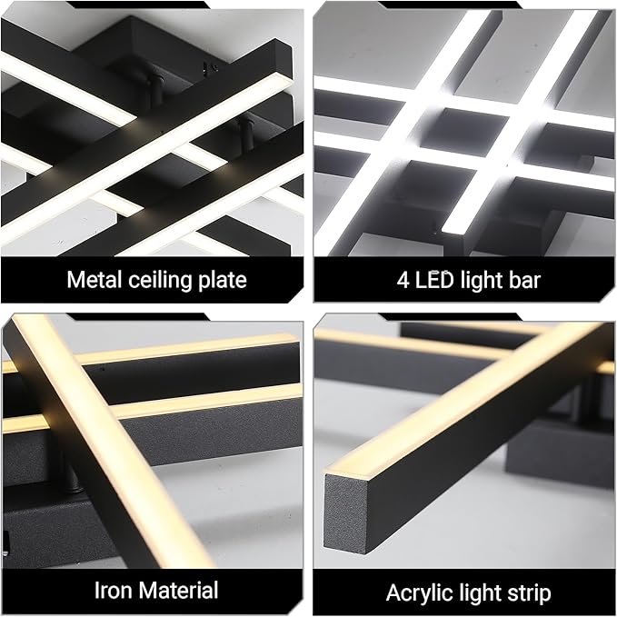 Modern Light Fixture, Modern LED Ceiling Lights, Ceiling Light Fixture for Hallway, Entrance, Cafe,Living Room, Bedroom, Corridor, Porch, Passage Light Fixtures (Black (4-Lights))