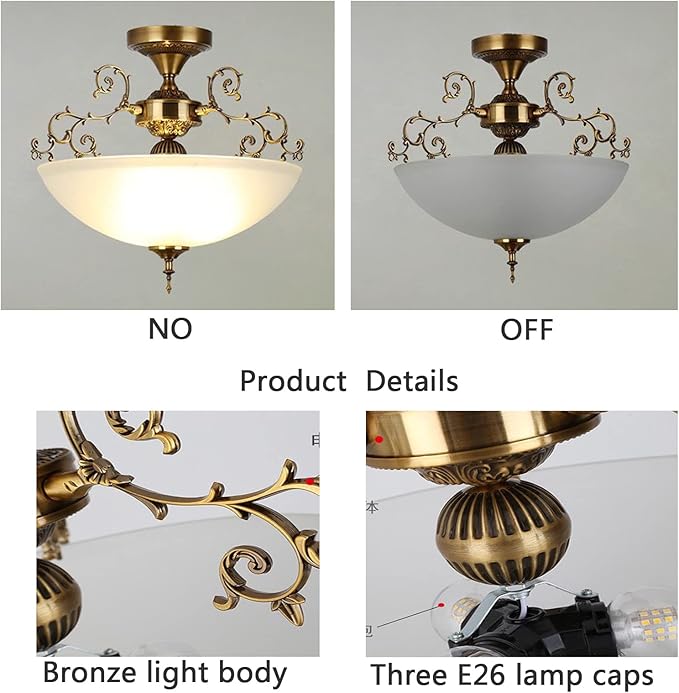 The 16-inch Wide Glass Circular White Glass Ceiling lamp E26 Screw-Type 3-lamp is Suitable for Lighting in Living Rooms, Kitchens, foyers, bedrooms, Balconies and corridors
