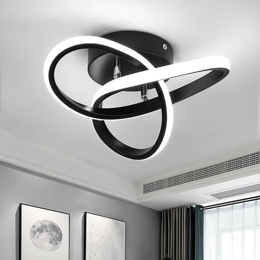 EIDISUNY Modern LED Ceiling Light, 2 Rings Creative Black Hallway Ceiling Lighting 6000K Flush Mount Ceiling Lights for Kitchen Bathroom Cool White Light 22W (Black)