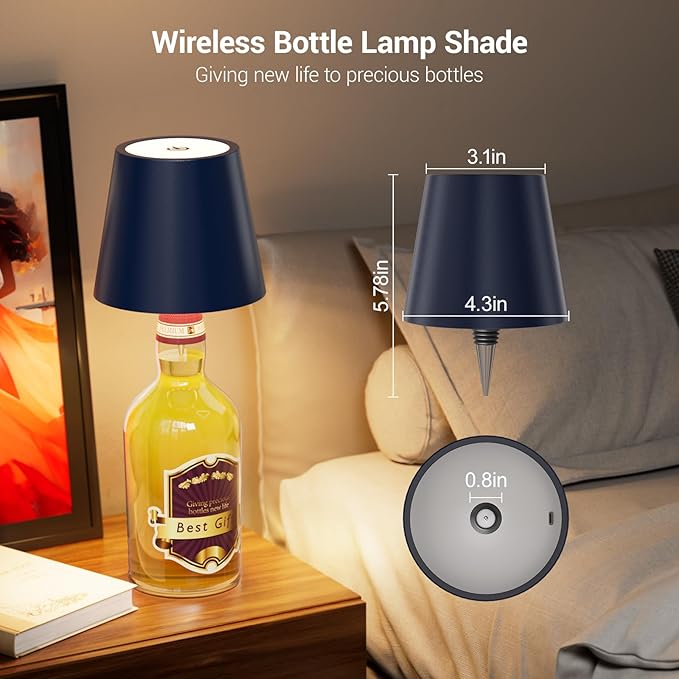 Wireless Bottle Lamp, Wireless Bottle Lamp Shade with 3 Color Temperature, Rechargeable Stepless Dimming LED Wine Bottle Lights for Any Bottle, Desk Lamp for Bedroom Restaurant Bar - Bronze