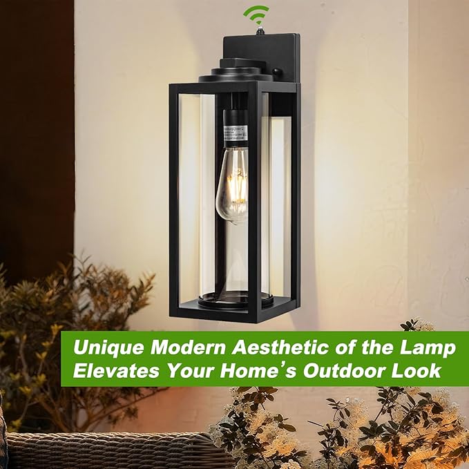 FILIYANO 20inch Dusk to Dawn Outdoor Wall Light Fixtures - 2 Packs Large Exterior Waterproof Lighting, Modern Porch Sconces Wall Mounted Lighting, Industrial Black Outside Lantern for Front Door