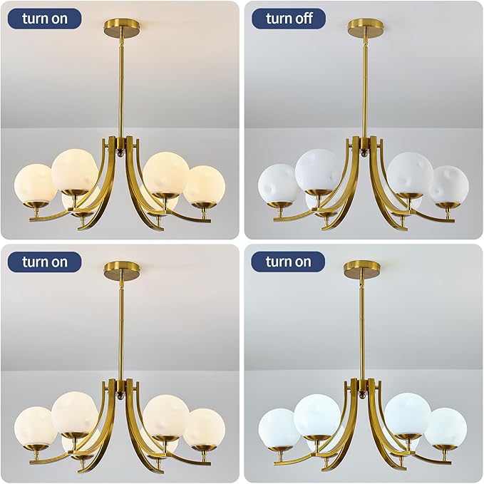 6 Light Gold Sputnik Chandelier Modern Large Pendant Lighting with Glass Globe Shade Mid Century Adjustable Hanging Ceiling Light Fixture for Dining Room Living Room Kitchen Bedroom