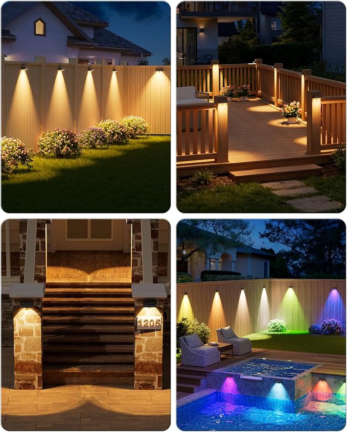 VOLISUN Solar Fence Lights with Remote Control, 50 Lumen LED Fence Lights Solar Powered, IP65 Waterproof, 10 RGB Color Long-Lasting Solar Lights for Backyard Garden Deck Patio Railing (16 Pack)