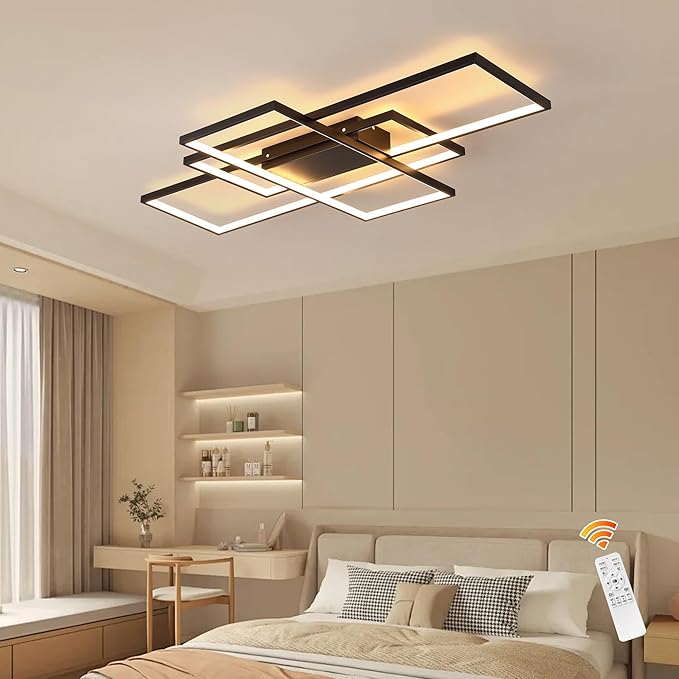 Jaycomey Dimmable Ceiling Light, Black Modern LED Ceiling Lamps with Remote Control, 50W Acrylic Square Flush Mount Ceiling Light Fixture for Living Room Dining Room Bedroom Kitchen