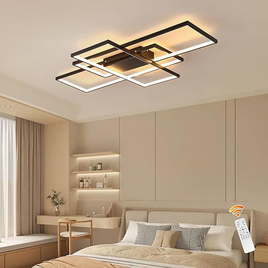 Jaycomey Dimmable Ceiling Light, Black Modern LED Ceiling Lamps with Remote Control, 50W Acrylic Square Flush Mount Ceiling Light Fixture for Living Room Dining Room Bedroom Kitchen