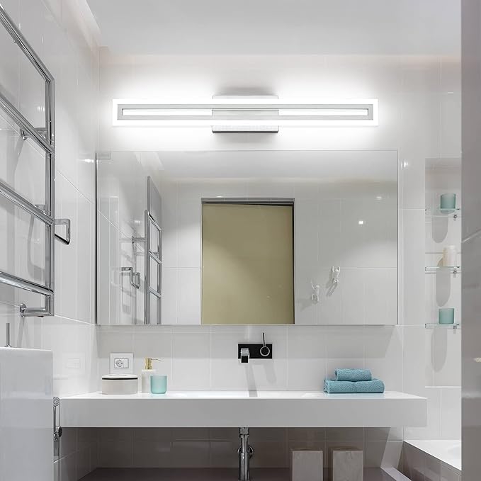 SOLFART Brushed Nickel Bathroom Vanity Light 32 Inch Bathroom Lighting Fixtures Over Mirror 6000K