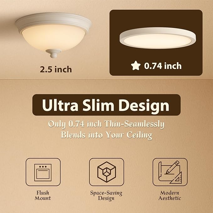 12 Inch LED Flush Mount Ceiling Light Fixture, 24W 5 CCT (2700K-5000K) Selectable Modern Ceiling Light Close to Ceiling Light,Dimmable Ceiling Light for Bedroom, Kitchen, Bathroom, Hallway