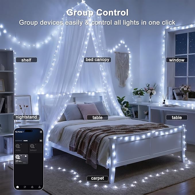 OMIKA 100FT 300 LED Fairy Lights Plug in, Smart String Lights with APP & Remote Control DIY Music Sync, Warm White & Color Changing Christmas Lights for Outdoor Indoor Bedroom Party Dorm Decoration
