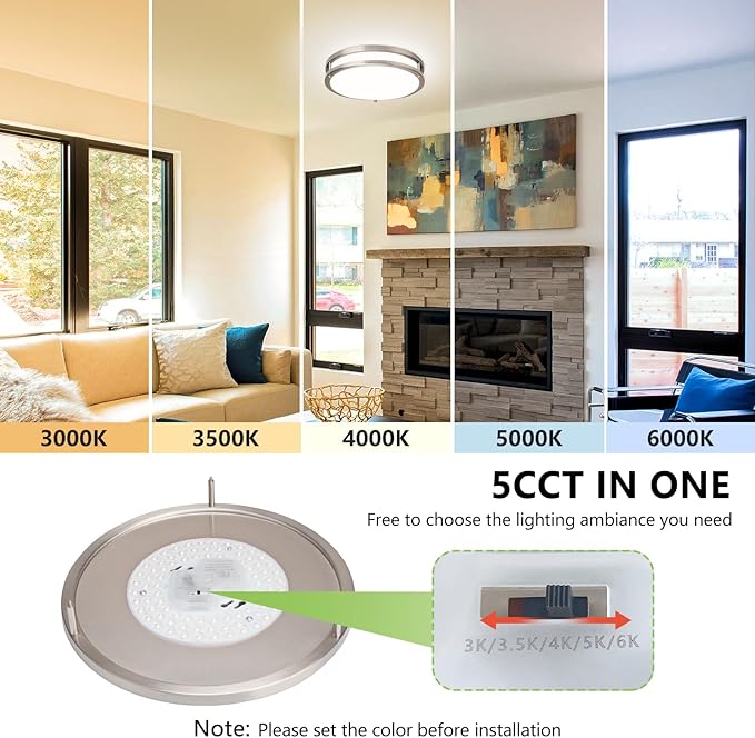 Flush Mount Ceiling Light - 2 Pack Brushed Nickel 24W 3000K/3500K/4000K/5000K/6000K Dimmable Led 10 Inch Ceiling Lamp Fixture for Kitchen (2, Brushed Nickel, 10 Inch)